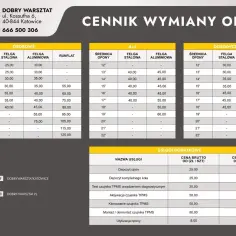 Cennik wymiany opon: osobowe od 25 zł, 4x4 od 30 zł, dostawcze od 30 zł. Sprawdź, ile kosztuje wymiana opon w Dobrym Warsztacie.