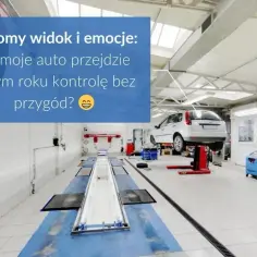 Warsztat samochodowy z podniesionym na podnośniku autem i kanałem diagnostycznym.