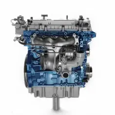 Silnik 1.9 TDI z turbosprężarką, niebieski blok silnika, metalowe elementy.