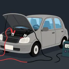Ładowanie akumulatora w samochodzie bez zdejmowania klem jest możliwe. Widać to na ilustracji, gdzie kable podłączono do akumulatora.